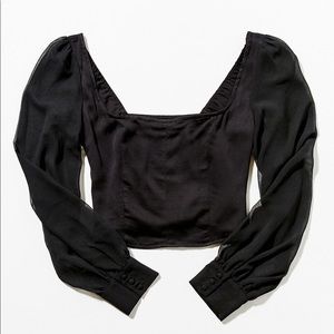 UO Lena Sheer Sleeve Square Neck Blouse